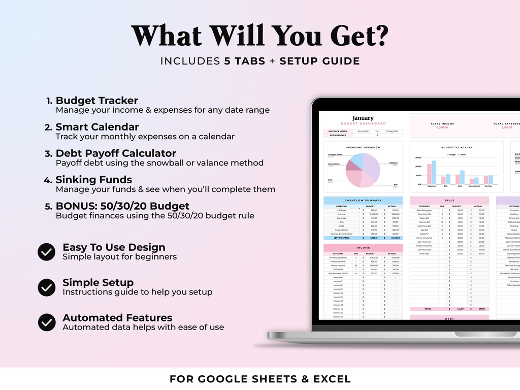 Budget By Paycheck Tracker - Pink