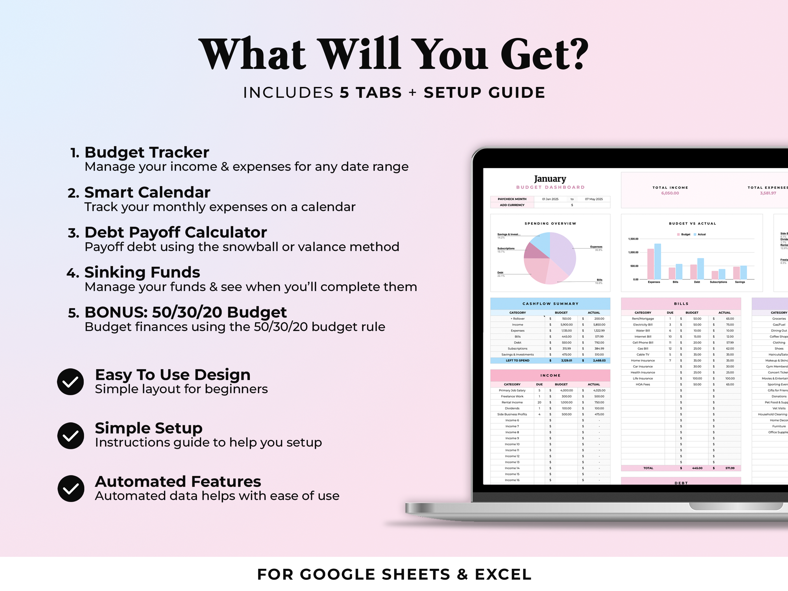 Budget By Paycheck Tracker - Pink