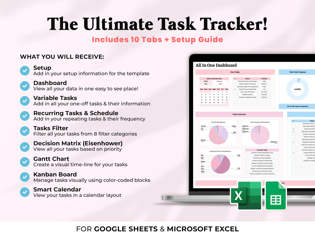 All In One Ultimate Task Tracker - Pink