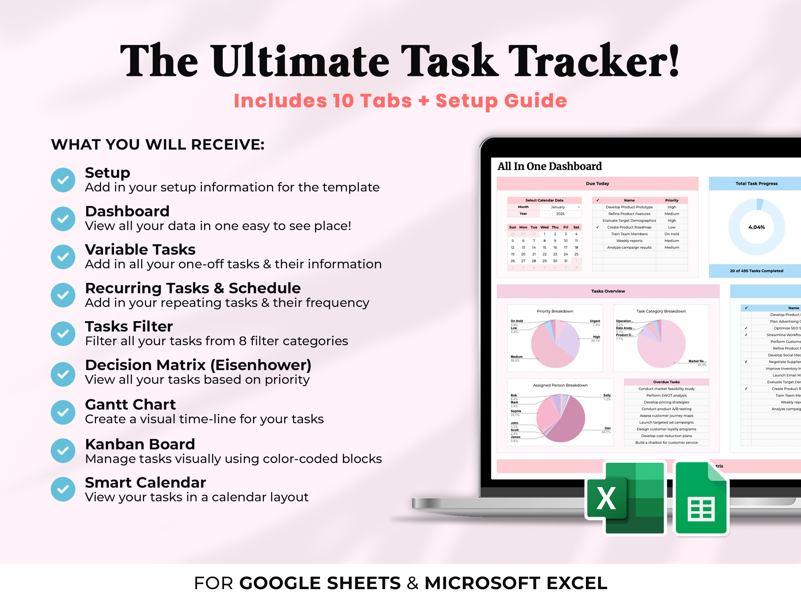 All In One Ultimate Task Tracker - Pink
