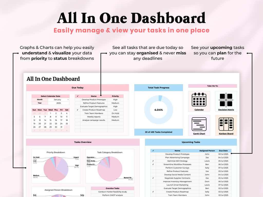 All In One Ultimate Task Tracker - Pink