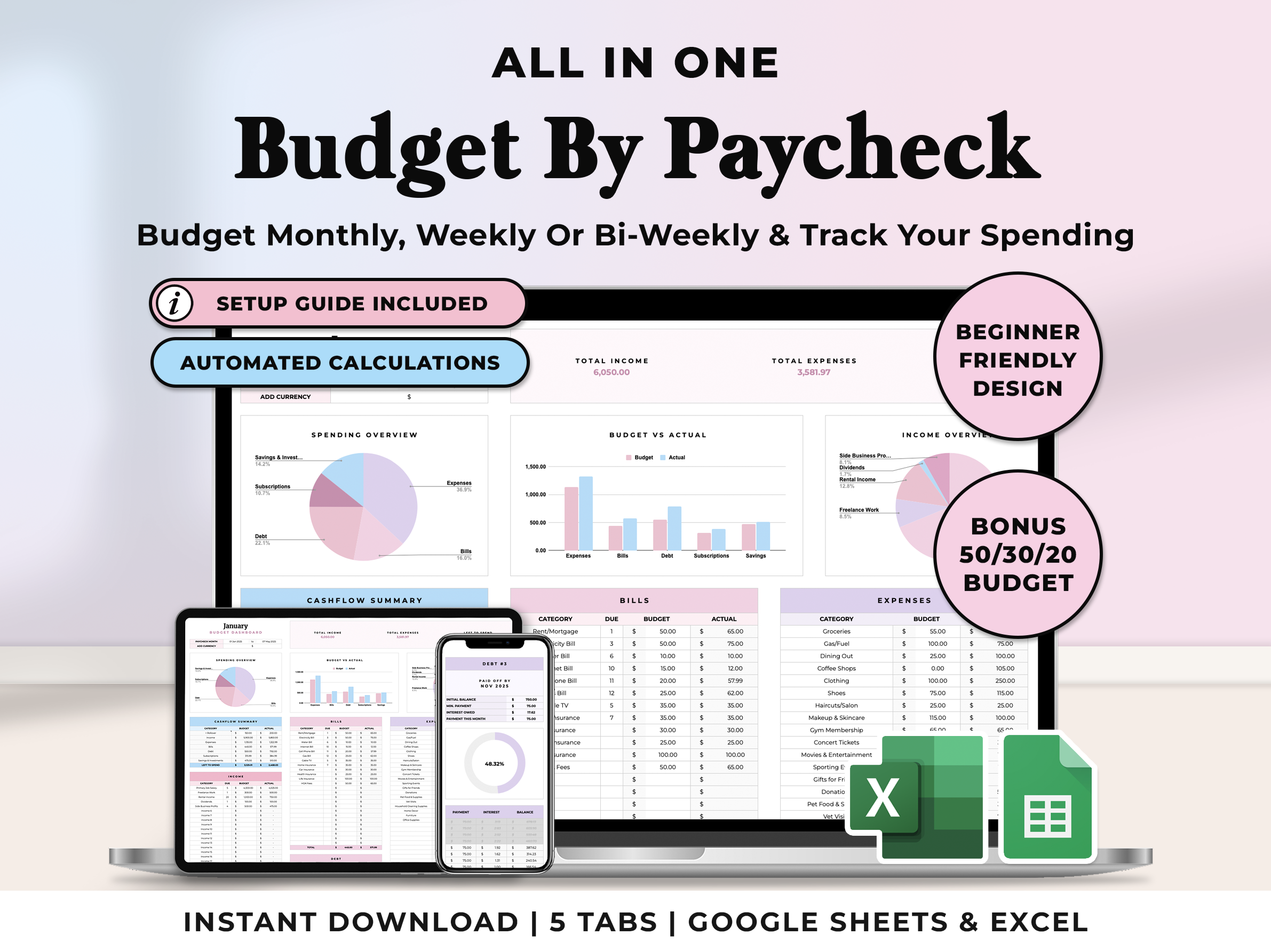 Budget By Paycheck Tracker - Pink