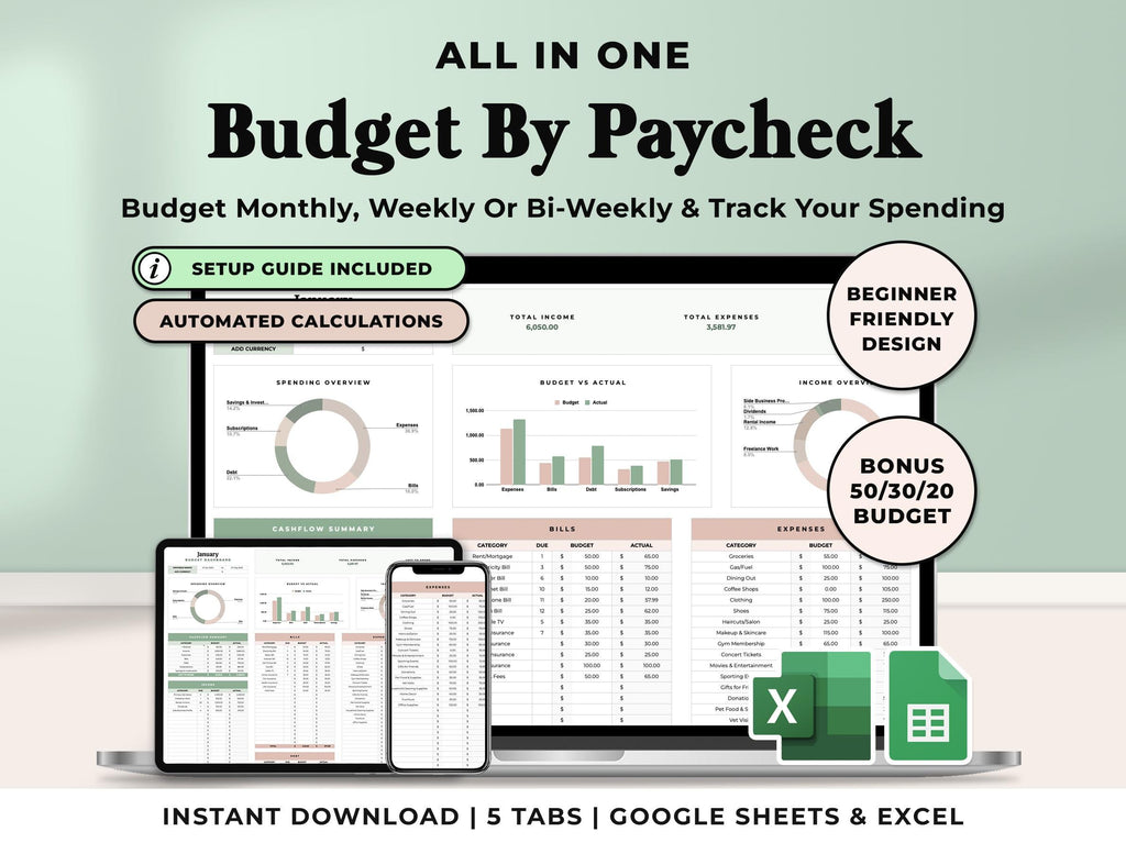 Budget By Paycheck Tracker - Green