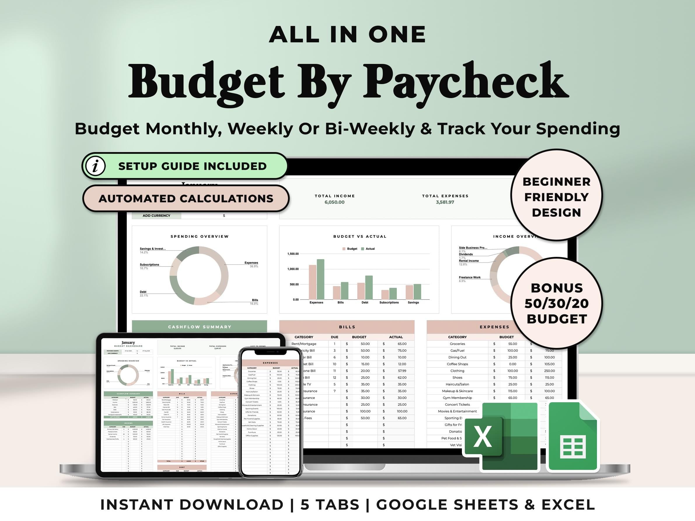 Budget By Paycheck Tracker - Green