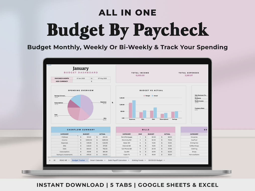 Budget By Paycheck Tracker - Pink