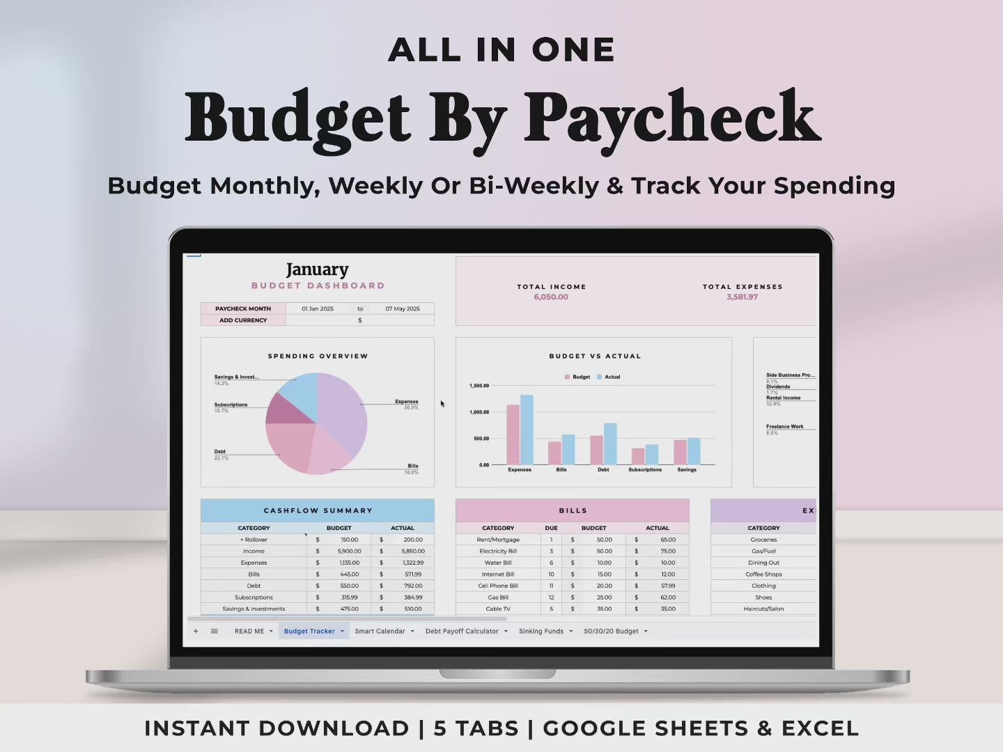 Budget By Paycheck Tracker - Pink