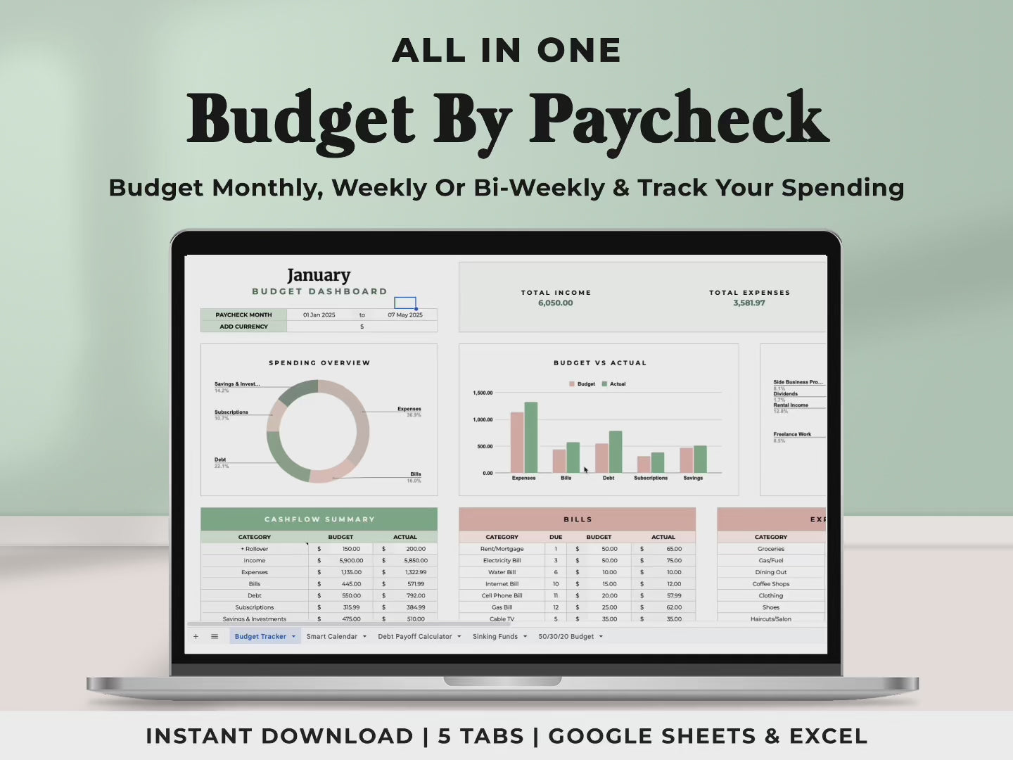 Budget By Paycheck Tracker - Green
