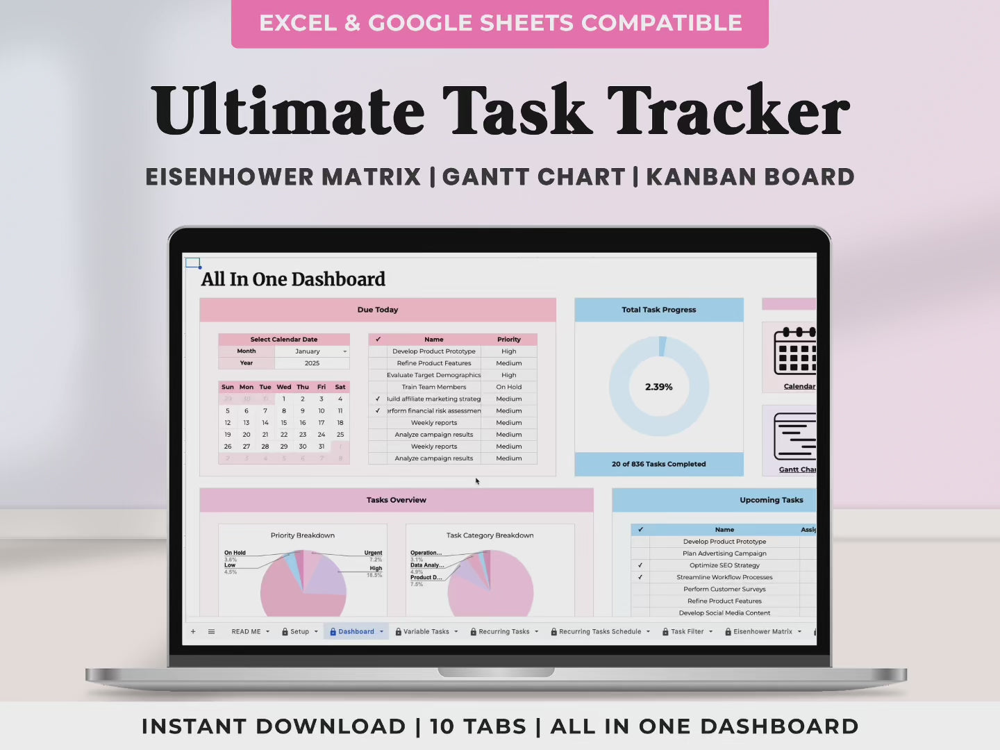 All In One Ultimate Task Tracker - Pink